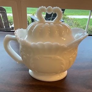 Vintage Imperial Glass 1950s Milk Glass Belknap Covered Creamer Farmhouse